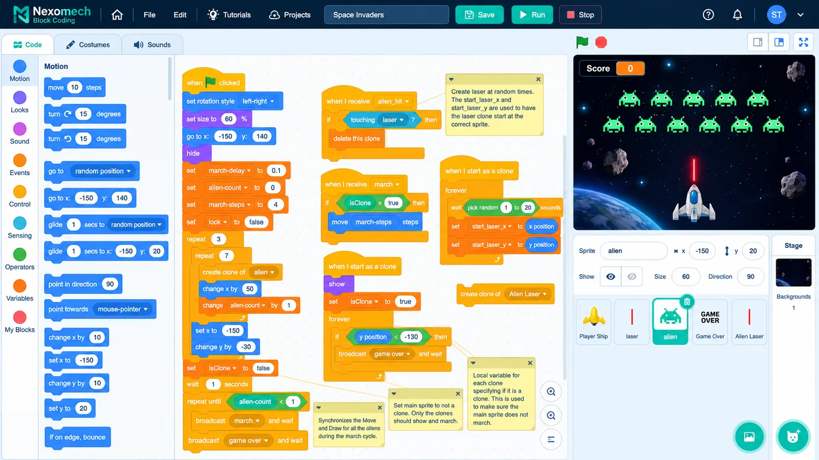 Nexomech Block Coding visual programming interface